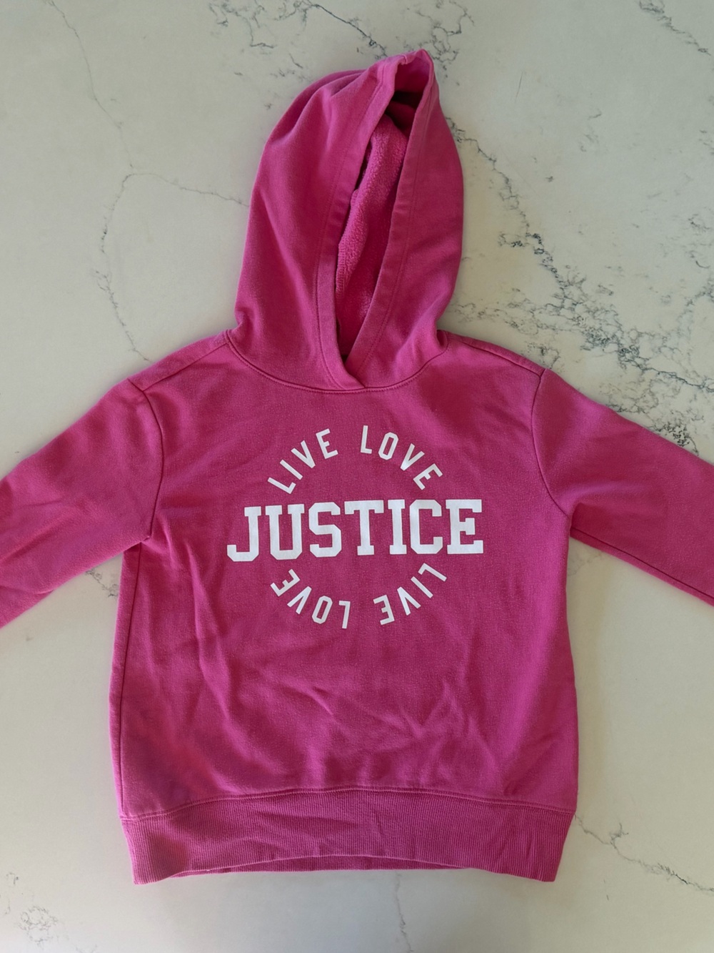 Justice Girls Pink Fleece Pullover Hoodie Live Love Justice Size 7/8